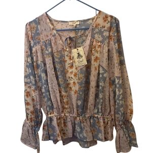 EASEL NWOT WOMENS BLOUSE M SHEER BLOUSE BOHEMIAN